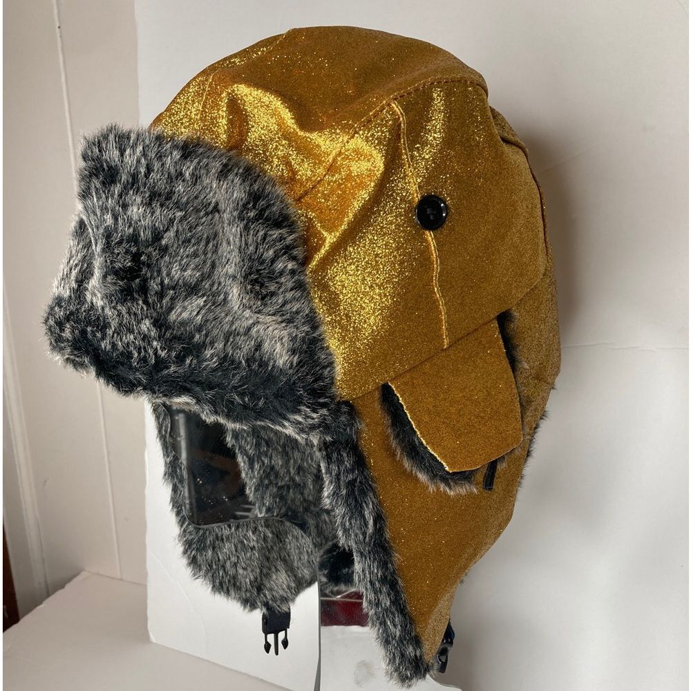 Snow Storm Glitter Faux Fur Trapper Hat Gold
